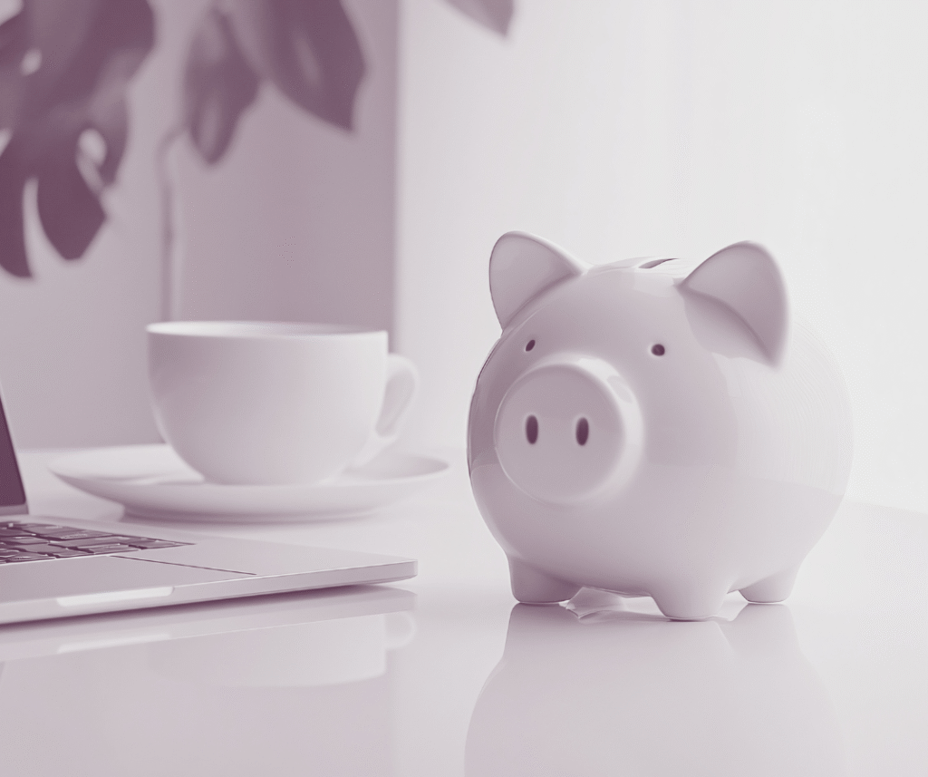 Petite tirelire en forme de cochon près d'une tasse