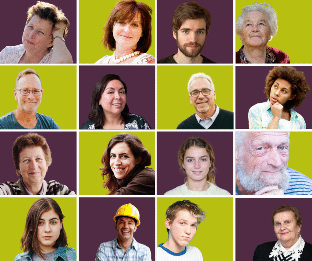 Mosaïque de visages de la proche aidance